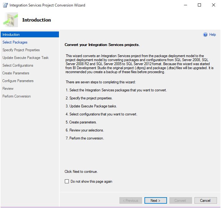 Integration Service Project Conversion Wizard